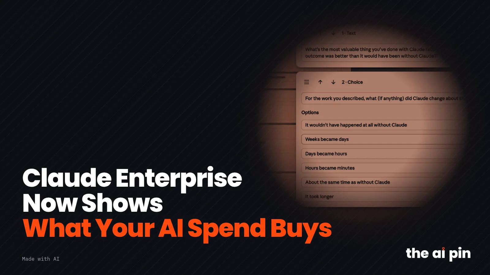 Poster: "Claude Enterprise Now Shows What Your AI Spend Buys", with toned product image of the Claude Enterprise in-app…