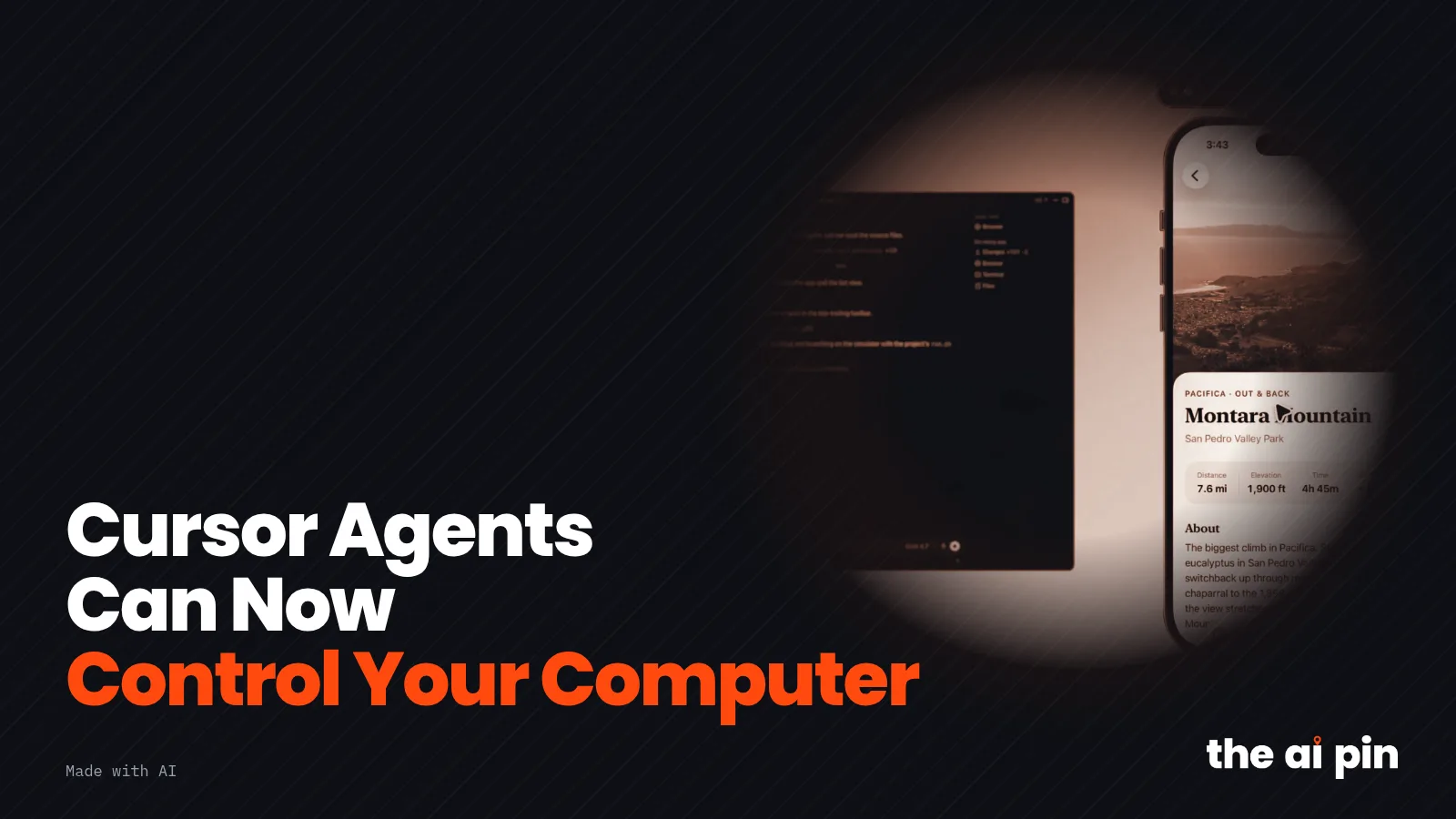 Poster: "Cursor Agents Can Now Control Your Computer", with toned own crop of Cursor's Computer Use demo video: a Cursor…