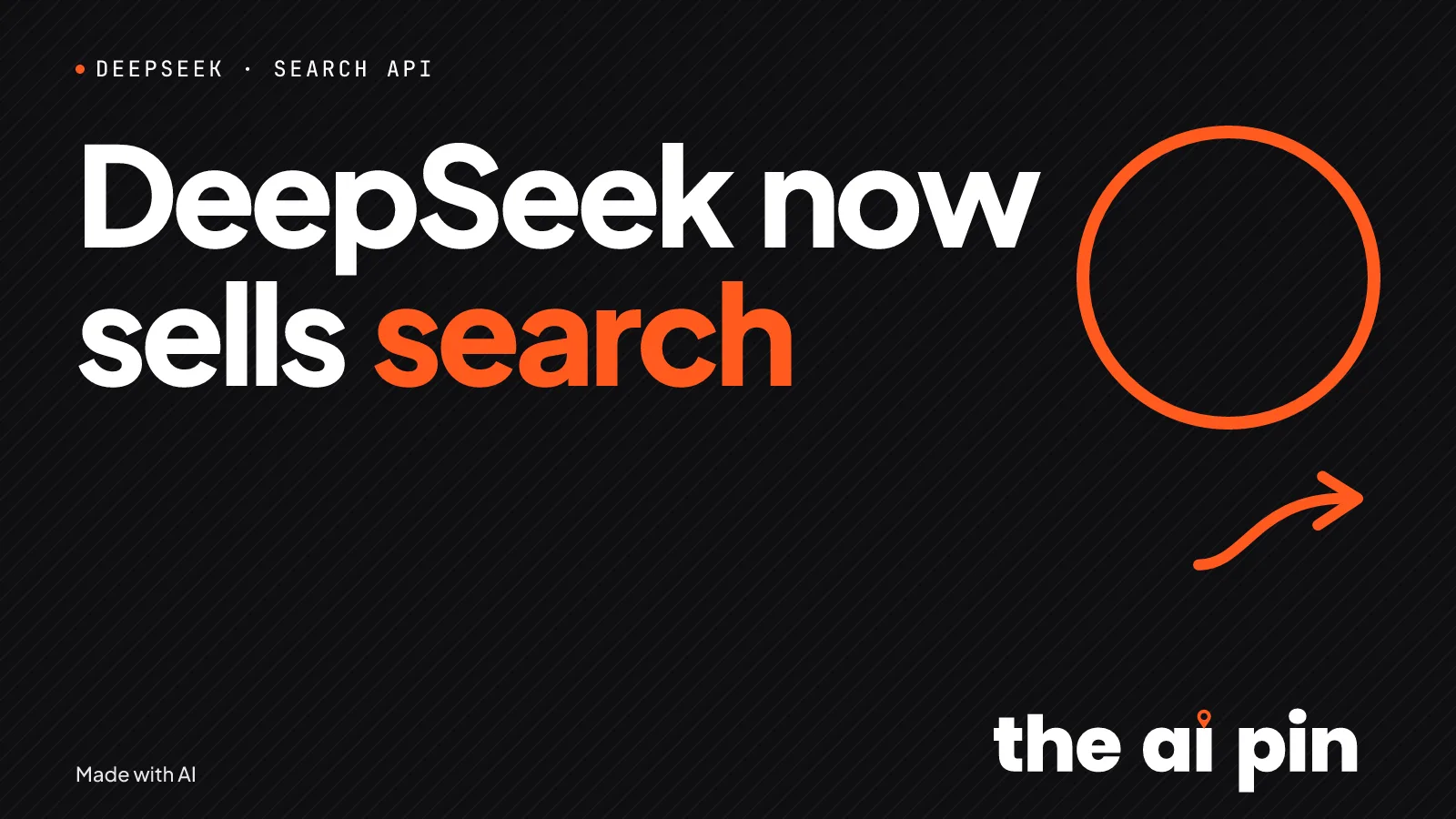 Typographic poster with the headline "DeepSeek now sells search" and the kicker DEEPSEEK · SEARCH API. ; no photograph.