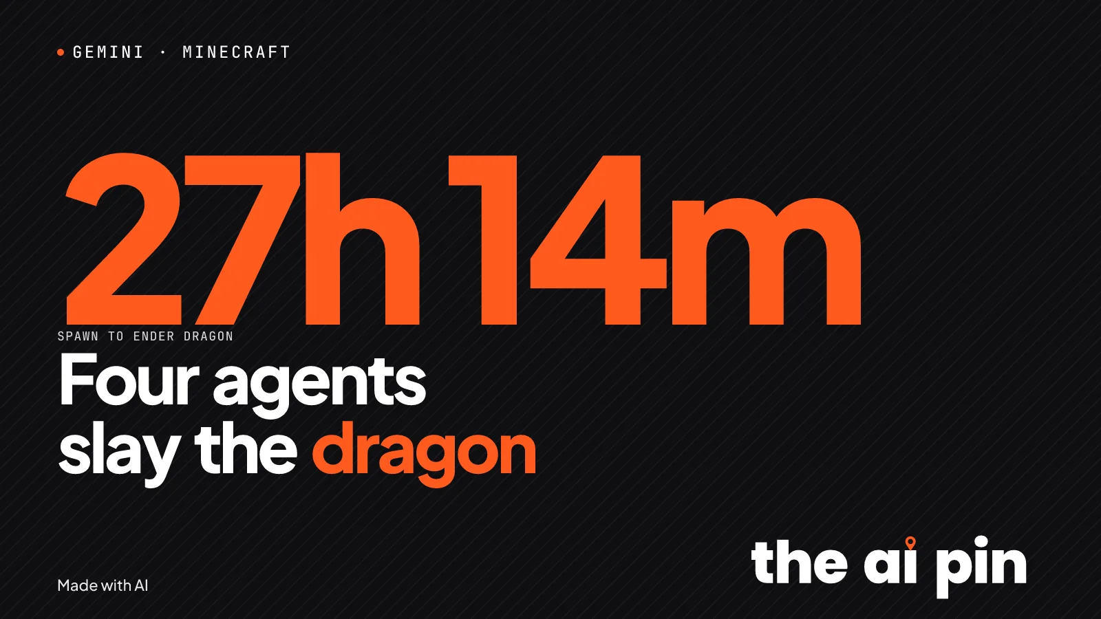 Typographic poster with the headline "Four agents slay the dragon" and the kicker GEMINI · MINECRAFT. ; no photograph.