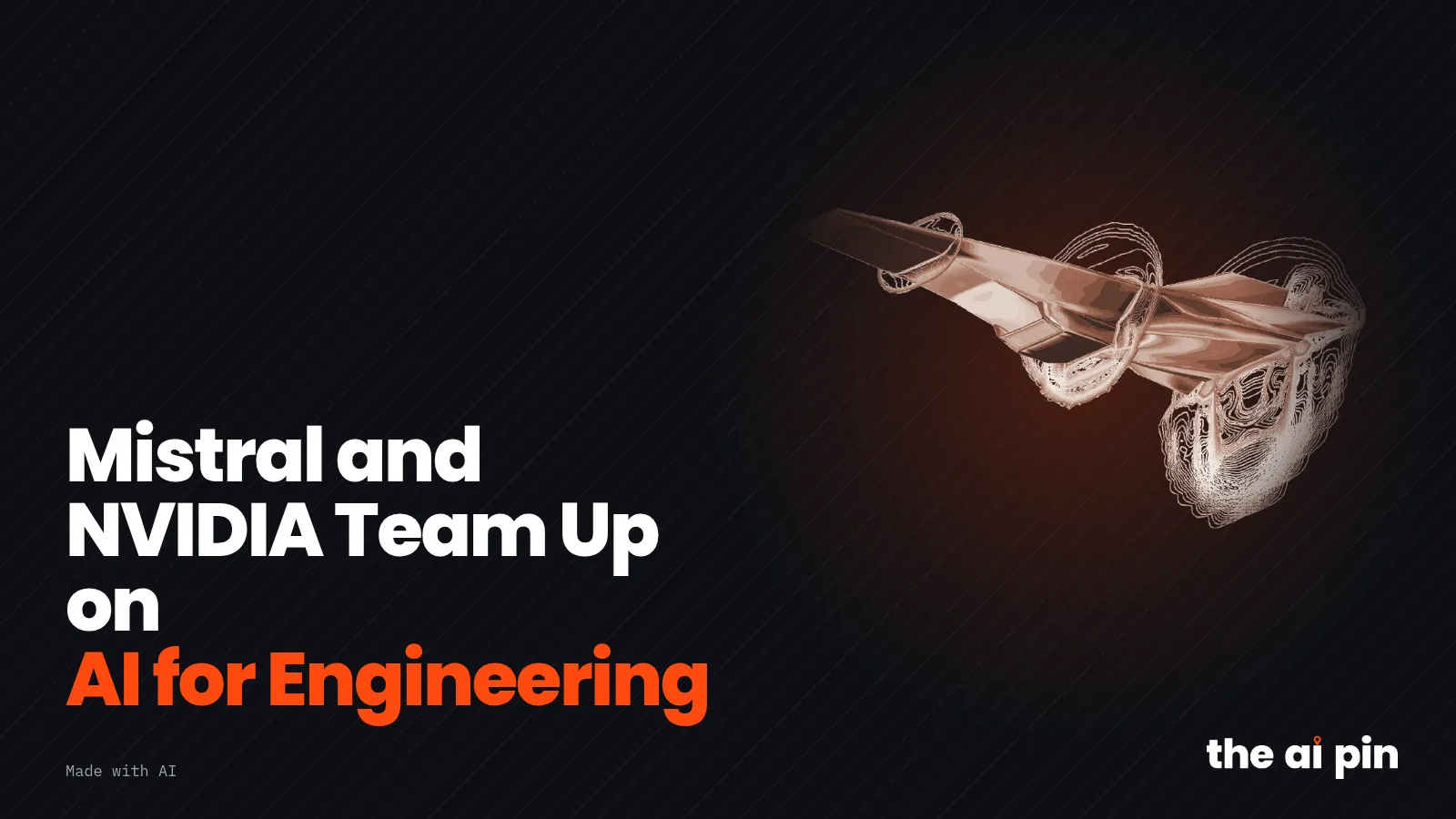 Poster: "Mistral and NVIDIA Team Up on AI for Engineering", with toned NASA computational fluid dynamics image of the…