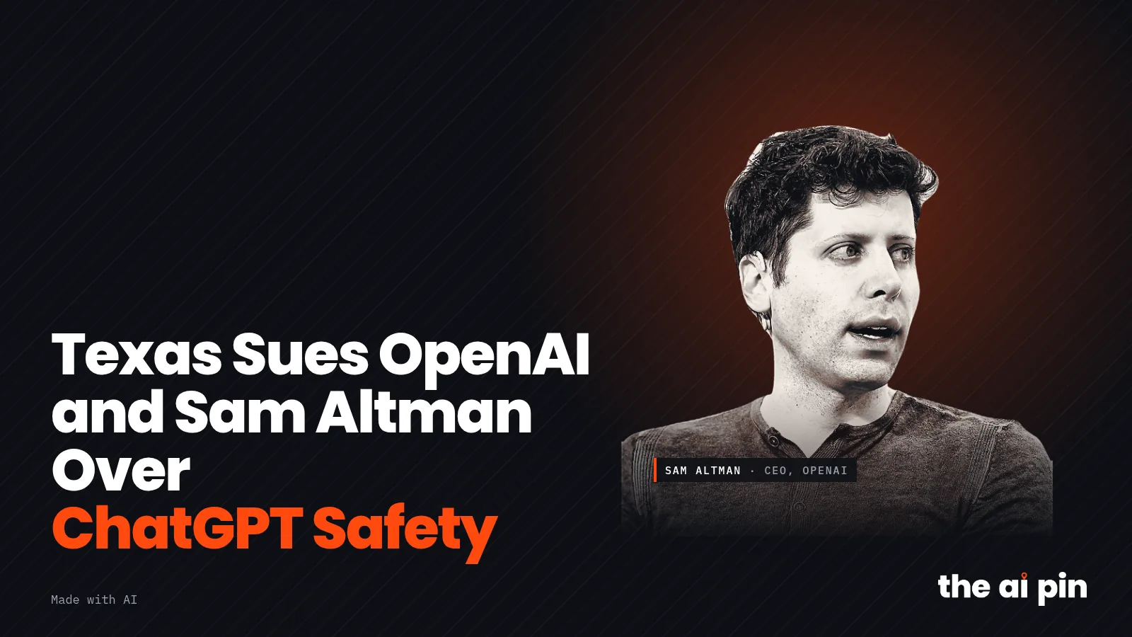 Póster: "Texas demanda a OpenAI y Sam Altman por la seguridad de ChatGPT", con foto de Sam Altman (Foto: TechCrunch, CC…